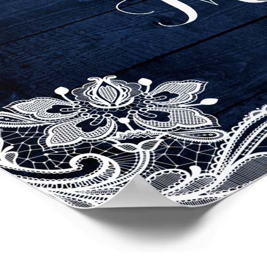 Rustic Navy Floral String Lights Wace Wedding Sign Poster (Hoek)