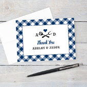 Rustic Navy Gingham Pset BBQ Wedding Monogram Bedankkaart
