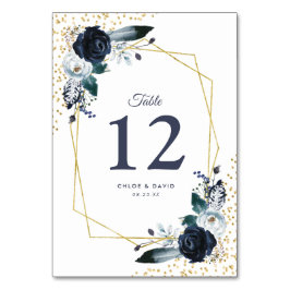 Rustic Navy Gold Floral Trouwtafel Nummer Kaart