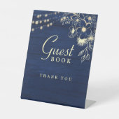 Rustic Navy Guest Book Trouwbord Reclamebord Met Voetstuk (Voorkant)