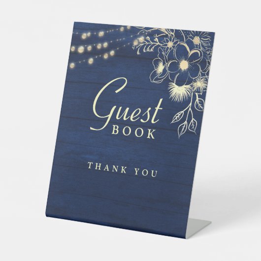 Rustic Navy Guest Book Trouwbord Reclamebord Met Voetstuk (Voorkant)