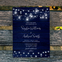 Rustic Navy Houten Potten met Lichtjes Save the Da Kaart