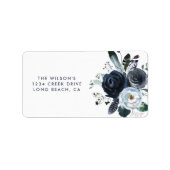 Rustic Navy Peony Waterverf Flowers Etiket (Voorkant)