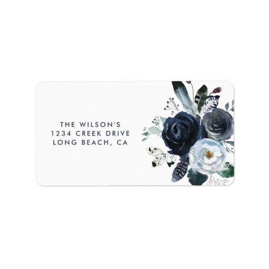 Rustic Navy Peony Waterverf Flowers Etiket (Voorkant)