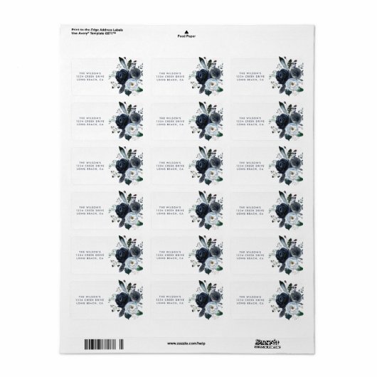 Rustic Navy Peony Waterverf Flowers Etiket (Full Sheet)