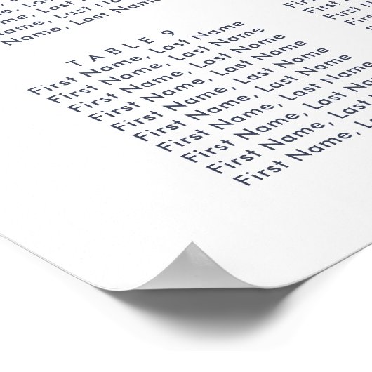 Rustic Navy Peony Wedding 12 Table Seating Chart Poster (Hoek)