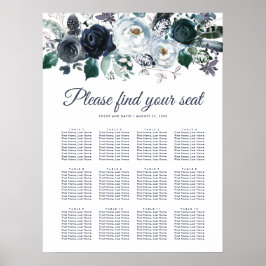 Rustic Navy Peony Wedding 12 Table Seating Chart Poster