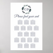 Rustic Navy Peony Wedding 17 Table Seating Chart Poster (Voorkant)