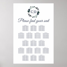 Rustic Navy Peony Wedding 17 Table Seating Chart Poster