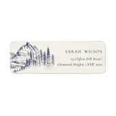 Rustic Navy Pine Bossen Mountain Sketch Adres Etiket (Voorkant)