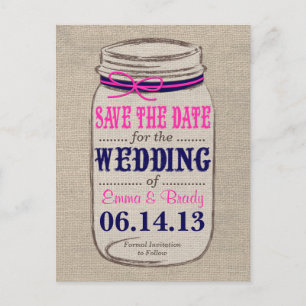Rustic Navy & Pink & Mason Jar Bewaar de datum Aankondigingskaart