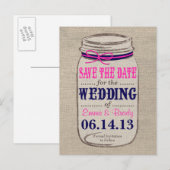 Rustic Navy & Pink & Mason Jar Bewaar de datum Aankondigingskaart (Voorkant / Achterkant)