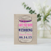 Rustic Navy & Pink & Mason Jar Bewaar de datum Aankondigingskaart (Staand voorkant)