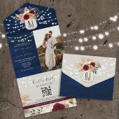 Rustic Navy QR Code All-in-One Uitnodiging
