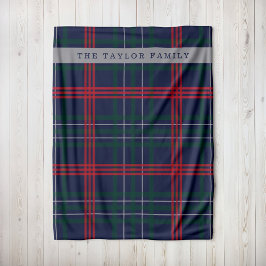 Rustic Navy Red Green Tartan gepersonaliseerd Fleece Deken