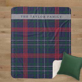 Rustic Navy Red Green Tartan gepersonaliseerd Sherpa Deken