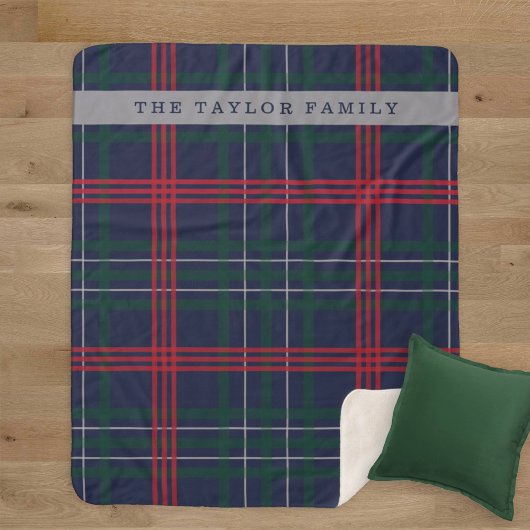 Rustic Navy Red Green Tartan gepersonaliseerd Sherpa Deken