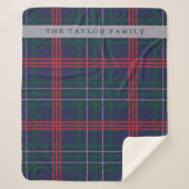 Rustic Navy Red Green Tartan gepersonaliseerd Sherpa Deken (Voorkant)