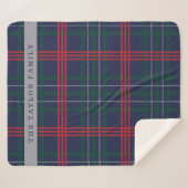 Rustic Navy Red Green Tartan gepersonaliseerd Sherpa Deken (Voorkant (horizontaal))