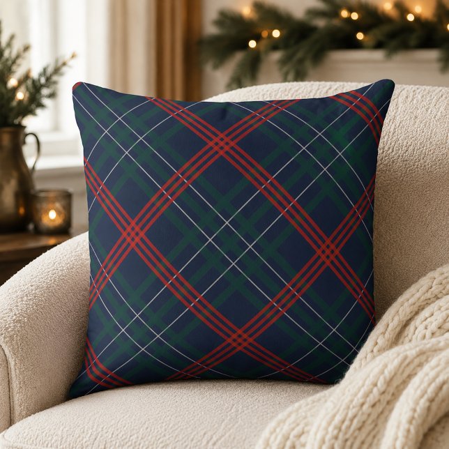 Rustic Navy Rood Groen Diagonaal Plaid Kerst Kussen (Creator heeft geüpload)