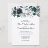 Rustic Navy Stofblauw Watercolor Trouw Kaart (Voorkant)