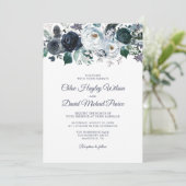 Rustic Navy Stofblauw Watercolor Trouw Kaart (Staand voorkant)