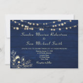 Rustic Navy String Lights Huwelijksuitnodiging Kaart (Voorkant)