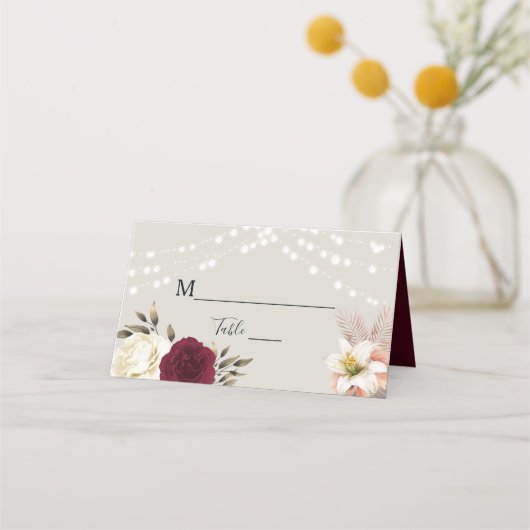 Rustic Navy String Lights Place Card Plaatskaartje (Voorkant)