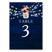 Rustic Navy String Lights Tafelnummer (Voorkant)