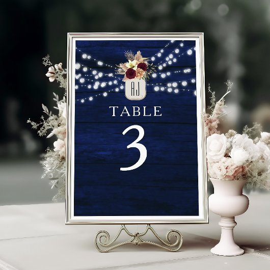 Rustic Navy String Lights Tafelnummer