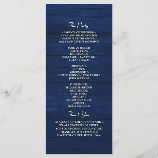 Rustic Navy String Lights Trouwprogramma Programmakaart (Achterkant)