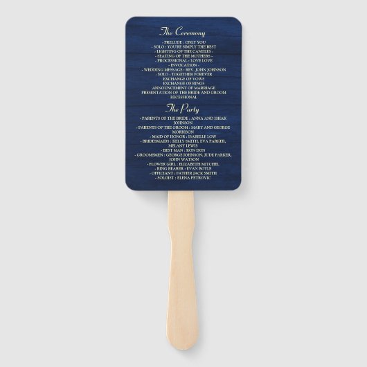 Rustic Navy String Lights Wedding Hand Fan Handwaaier (Achterkant)