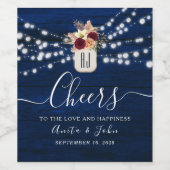 Rustic Navy String Lights Wedding Wine Label Wijn Etiket (Enkel label)