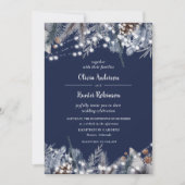 Rustic Navy String Lights Winter Wedding Invitatio Kaart (Voorkant)