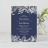 Rustic Navy String Lights Winter Wedding Invitatio Kaart (Staand voorkant)