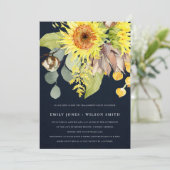 RUSTIC NAVY SUNFLOWER EUCALYPTUS FLORAL VERLOVING KAART (Staand voorkant)