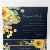 RUSTIC NAVY SUNFLOWER EUCALYPTUS FLORAL WEDING DRIELUIK UITNODIGING (Binnenzijde eerst)