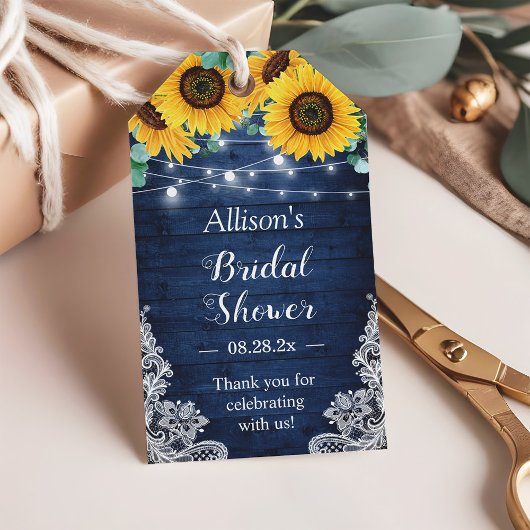 Rustic Navy Sunflower String Lights Vrijgezellenfe Cadeaulabel