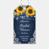 Rustic Navy Sunflower String Lights Vrijgezellenfe Cadeaulabel (Voorkant)