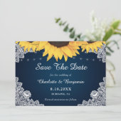 Rustic Navy Sunflower Wedding Photo Save the Date (Staand voorkant)