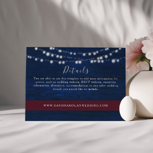 Rustic Navy Trouwkaart Details Card Lichtjes Informatiekaartje