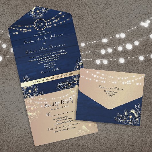 Rustic Navy Wedding All-in-One Uitnodigen All In One Uitnodiging
