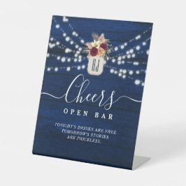 Rustic Navy Wedding Open Bar Teken met Lichten Reclamebord Met Voetstuk