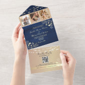 Rustic Navy Wedding QR Code Uitnodiging (Afscheurbaar)