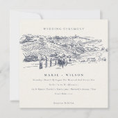 Rustic Navy Winery Mountain Sketch Wedding Invite Bedankkaart (Voorkant)