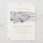 Rustic Navy Winery Mountain Sketch Wedding Invite Bedankkaart (Voorkant)