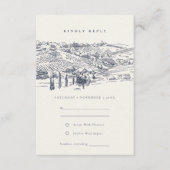 Rustic Navy Winery Mountain Sketch Wedding RSVP Informatiekaartje (Voorkant)