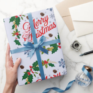 Rustic Navy wit en rood Vrolijk Kerstfeest Cadeaupapier