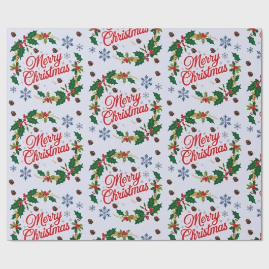 Rustic Navy wit en rood Vrolijk Kerstfeest Cadeaupapier (Vlak)