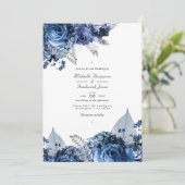 Rustic Navy & Wit met Zilveren QR Code Bruiloft Kaart (Staand voorkant)